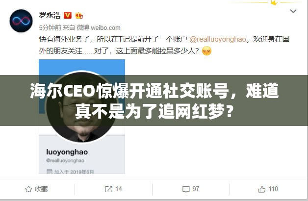 海尔CEO惊爆开通社交账号，难道真不是为了追网红梦？